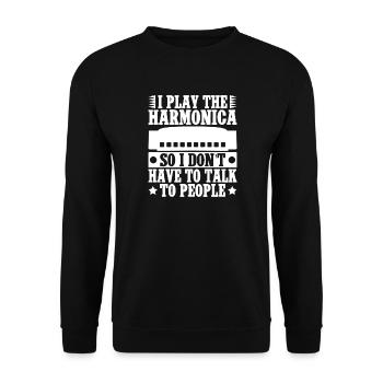 Harmonica Musican I Play Don´t Talk Harmonica - Unisex Pullover - Schwarz - Vorne - Alina (178cm) & Michal (187cm)