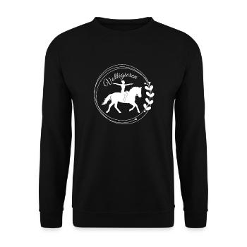 Voltigieren Grundsitz – Geschenk für Voltigierer - Unisex Pullover - Schwarz - Vorne - Alina (178cm) & Michal (187cm)