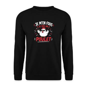 Poulet Rebelle: Je m'en fous - Sweat-shirt Unisexe - noir - Devant - Alina (178cm) & Michal (187cm)