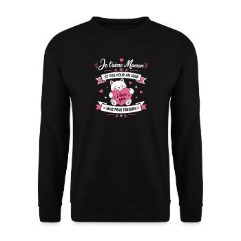 Je t aime Maman Coeur Rose et Chat - Sweat-shirt Unisexe - noir - Devant - Alina (178cm) & Michal (187cm)