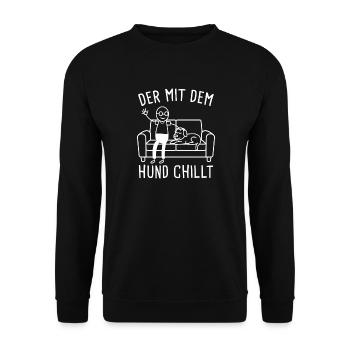 Der Mit Dem Hund Chillt Hundebesitzer Herrchen - Unisex Pullover - Schwarz - Vorne - Alina (178cm) & Michal (187cm)