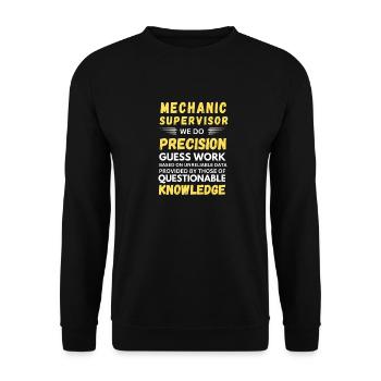 Mechanikerleiter: Präzise Ratarbeit – Lustig. - Unisex Pullover - Schwarz - Vorne - Alina (178cm) & Michal (187cm)