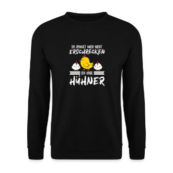 Hühnerflüsterer Huhn Hühnerhalter Hühner - Unisex Pullover - Schwarz - Vorne - Alina (178cm) & Michal (187cm)
