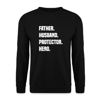 Vater, Ehemann, Beschützer, Heldentypografie - Unisex Pullover - Schwarz - Vorne - Alina (178cm) & Michal (187cm)