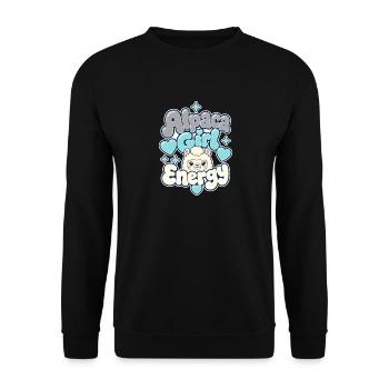 Cute Funny Gifts for Women, Alpaca Girl Energy - Unisex Pullover - Schwarz - Vorne - Alina (178cm) & Michal (187cm)