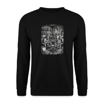 Aliens beim Retro-Gaming Bigfoot Gamer - Unisex Pullover - Schwarz - Vorne - Alina (178cm) & Michal (187cm)