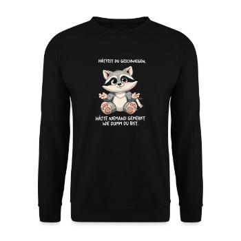 Süßer Waschbär mit frechem Spruch - Unisex Pullover - Schwarz - Vorne - Alina (178cm) & Michal (187cm)