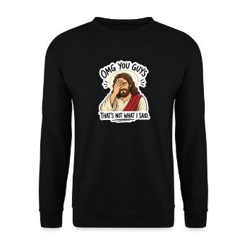 Jesus Facepalm Spruch Sticker - Unisex Pullover - Schwarz - Vorne - Alina (178cm) & Michal (187cm)