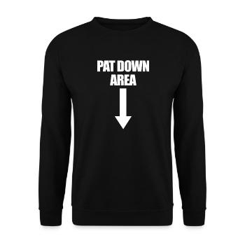 Pat Down Bereich Pfeil nach unten Lustiger Flughaf - Unisex Pullover - Schwarz - Vorne - Alina (178cm) & Michal (187cm)