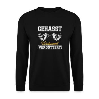 Gehasst, verdammt, vergöttert - Unisex Pullover - Schwarz - Vorne - Alina (178cm) & Michal (187cm)