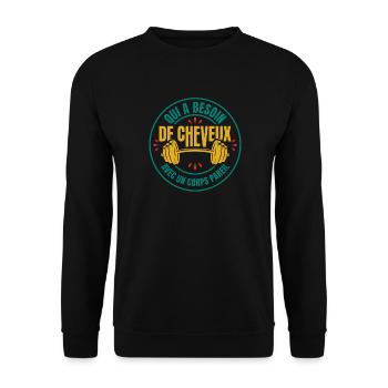 Humour Chauve Musculation Gym - Sweat-shirt Unisexe - noir - Devant - Alina (178cm) & Michal (187cm)