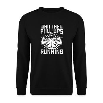 Gym Junkies Hit The Pull-Ups Running Calisthenics - Unisex Sweatshirt - black - Front - Alina (178cm) & Michal (187cm)