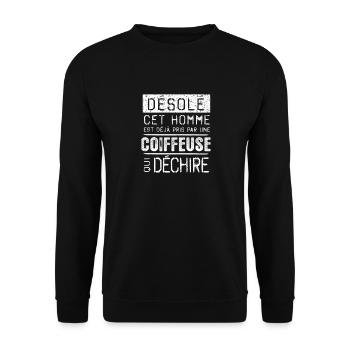 Desole Cet Homme Est Deja Pris Par Une Coiffeus... - Sweat-shirt Unisexe - noir - Devant - Alina (178cm) & Michal (187cm)