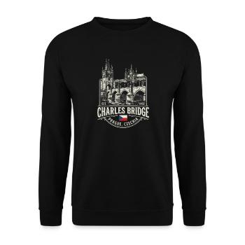 Charles Bridge Prague 1402 Illustration Travel Vacation - Unisex Sweatshirt - black - Front - Alina (178cm) & Michal (187cm)
