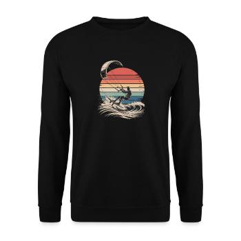  Kitesurfen Retro Sonnenuntergang Wellenreiten - Unisex Pullover - Schwarz - Vorne - Alina (178cm) & Michal (187cm)
