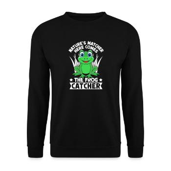 Frog Catcher Nature´s Matcher Here Comes Frog - Unisex Pullover - Schwarz - Vorne - Alina (178cm) & Michal (187cm)