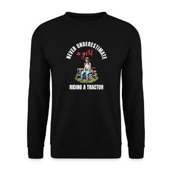 Girl Riding A Tractor Farming - Unisex Sweatshirt - black - Front - Alina (178cm) & Michal (187cm)