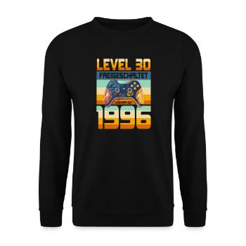 30. Geburtstag Mann Frau 1996 Gaming Gamer Level - Unisex Pullover - Schwarz - Vorne - Alina (178cm) & Michal (187cm)