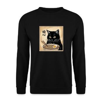 Vintage Japanese Black Cat Ramen Bowl Kawaii Anime - Unisex Pullover - Schwarz - Vorne - Alina (178cm) & Michal (187cm)