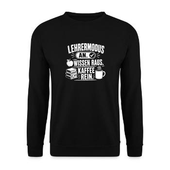 Lehrermodus Wissen Kaffee Motiv - Unisex Pullover - Schwarz - Vorne - Alina (178cm) & Michal (187cm)