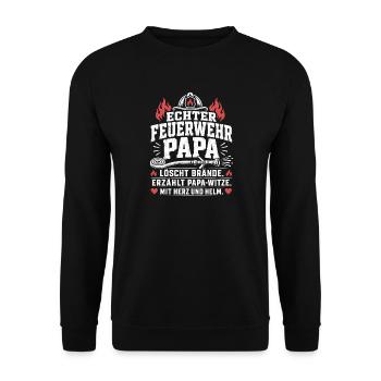 Feuerwehr Papa Mit Herz und Helm Shirt - Unisex Pullover - Schwarz - Vorne - Alina (178cm) & Michal (187cm)