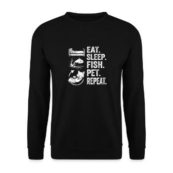 Mange, dors, poisson, Poisson, Répète, pêche, chat rétro - Sweat-shirt Unisexe - noir - Devant - Alina (178cm) & Michal (187cm)