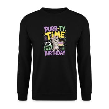 Ronronn-ty Temps Fête Chat Chapeau Anniversaire - Sweat-shirt Unisexe - noir - Devant - Alina (178cm) & Michal (187cm)