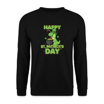 Fröhlicher Dino zum St Patrick's Day - Unisex Pullover - Schwarz - Vorne - Alina (178cm) & Michal (187cm)