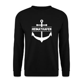 Heimathafen mit Anker - Unisex Pullover - Schwarz - Vorne - Alina (178cm) & Michal (187cm)