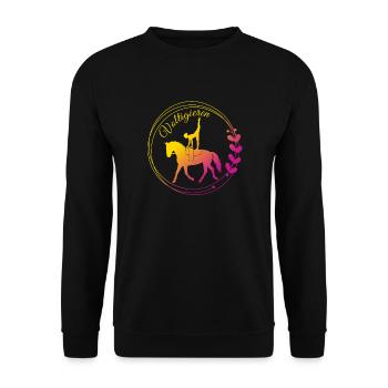 Voltigieren Nadel – Sport Outfit für Voltigierer - Unisex Pullover - Schwarz - Vorne - Alina (178cm) & Michal (187cm)
