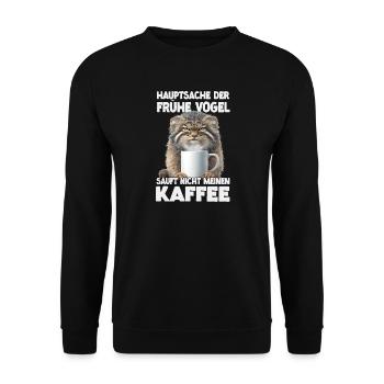 Pallas Cat Manul Kaffee Motiv | Grumpy Wildkatze  - Unisex Pullover - Schwarz - Vorne - Alina (178cm) & Michal (187cm)