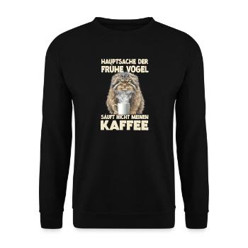 Manul Wildkatze Kaffee Spruch T | Pallas Katze  - Unisex Pullover - Schwarz - Vorne - Alina (178cm) & Michal (187cm)