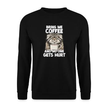 Pallas's Katzen Kaffee Slogan T | Mürrische Morgen - Unisex Pullover - Schwarz - Vorne - Alina (178cm) & Michal (187cm)