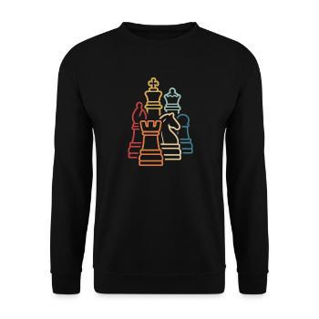 Schach Retro Schachfiguren Schachspieler - Unisex Pullover - Schwarz - Vorne - Alina (178cm) & Michal (187cm)