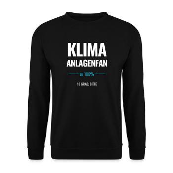 Klimaanlagenfan zu 100% 18 Grad bitte - Unisex Pullover - Schwarz - Vorne - Alina (178cm) & Michal (187cm)