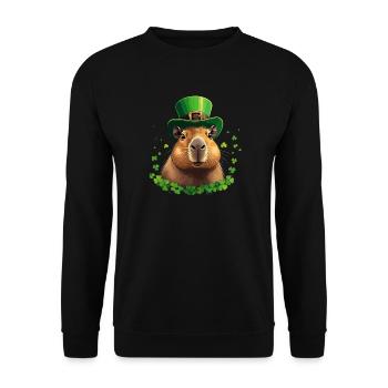 Kleeblatt Capybara unter St Patrick Hut - Unisex Pullover - Schwarz - Vorne - Alina (178cm) & Michal (187cm)