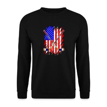 USA Flagge mit Eishockeyschlägern - Unisex Sweatshirt - black - Front - Alina (178cm) & Michal (187cm)