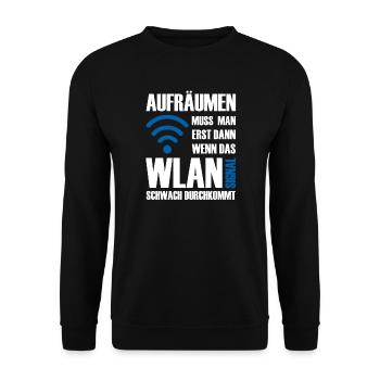 Aufräumen muss man wenn das Wlan schwach kommt - Unisex Pullover - Schwarz - Vorne - Alina (178cm) & Michal (187cm)