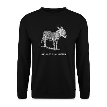 Herz aus Gold. Kopf aus Beton. - Unisex Pullover - Schwarz - Vorne - Alina (178cm) & Michal (187cm)