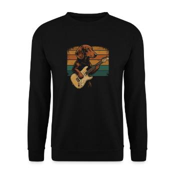Dachshund Dog with Electric Guitar Retro Look - Unisex Sweatshirt - black - Front - Alina (178cm) & Michal (187cm)
