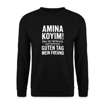 Türkischer Gruß Guten Tag Freund - Unisex Pullover - Schwarz - Vorne - Alina (178cm) & Michal (187cm)