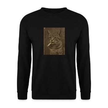 Katze Kater mit Zigarette - Unisex Pullover - Schwarz - Vorne - Alina (178cm) & Michal (187cm)