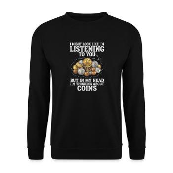 Dans ma tête, je pense à des pièces. - Sweat-shirt Unisexe - noir - Devant - Alina (178cm) & Michal (187cm)