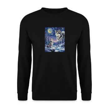Hurler à la Lune Chien Mème d’Alaska - Sweat-shirt Unisexe - noir - Devant - Alina (178cm) & Michal (187cm)
