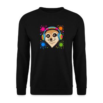 Meerkat with colorful music headphones - Unisex Sweatshirt - black - Front - Alina (178cm) & Michal (187cm)
