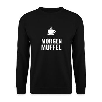 Morgenmuffel – Schlichtes Statement - Unisex Pullover - Schwarz - Vorne - Alina (178cm) & Michal (187cm)