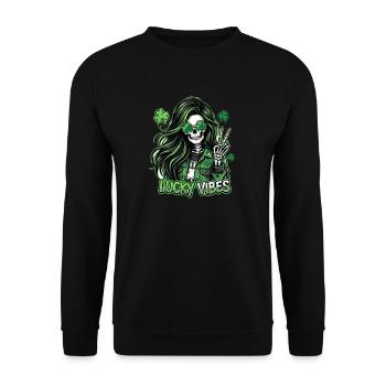 Squelette Lucky Vibes avec un look vert - Sweat-shirt Unisexe - noir - Devant - Alina (178cm) & Michal (187cm)