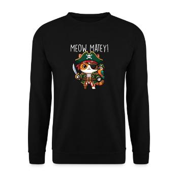 Meow Matey Katze Piratenhumor - Unisex Pullover - Schwarz - Vorne - Alina (178cm) & Michal (187cm)