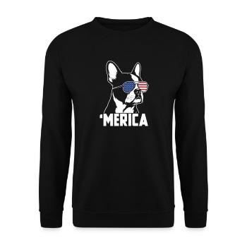 Merica USA Flagge Patriotischer Boston Terrier - Unisex Pullover - Schwarz - Vorne - Alina (178cm) & Michal (187cm)