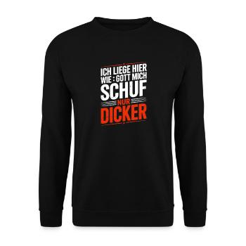  Ich Liege Hier Wie Gott Mich Schuf Nur Dicker - Unisex Pullover - Schwarz - Vorne - Alina (178cm) & Michal (187cm)